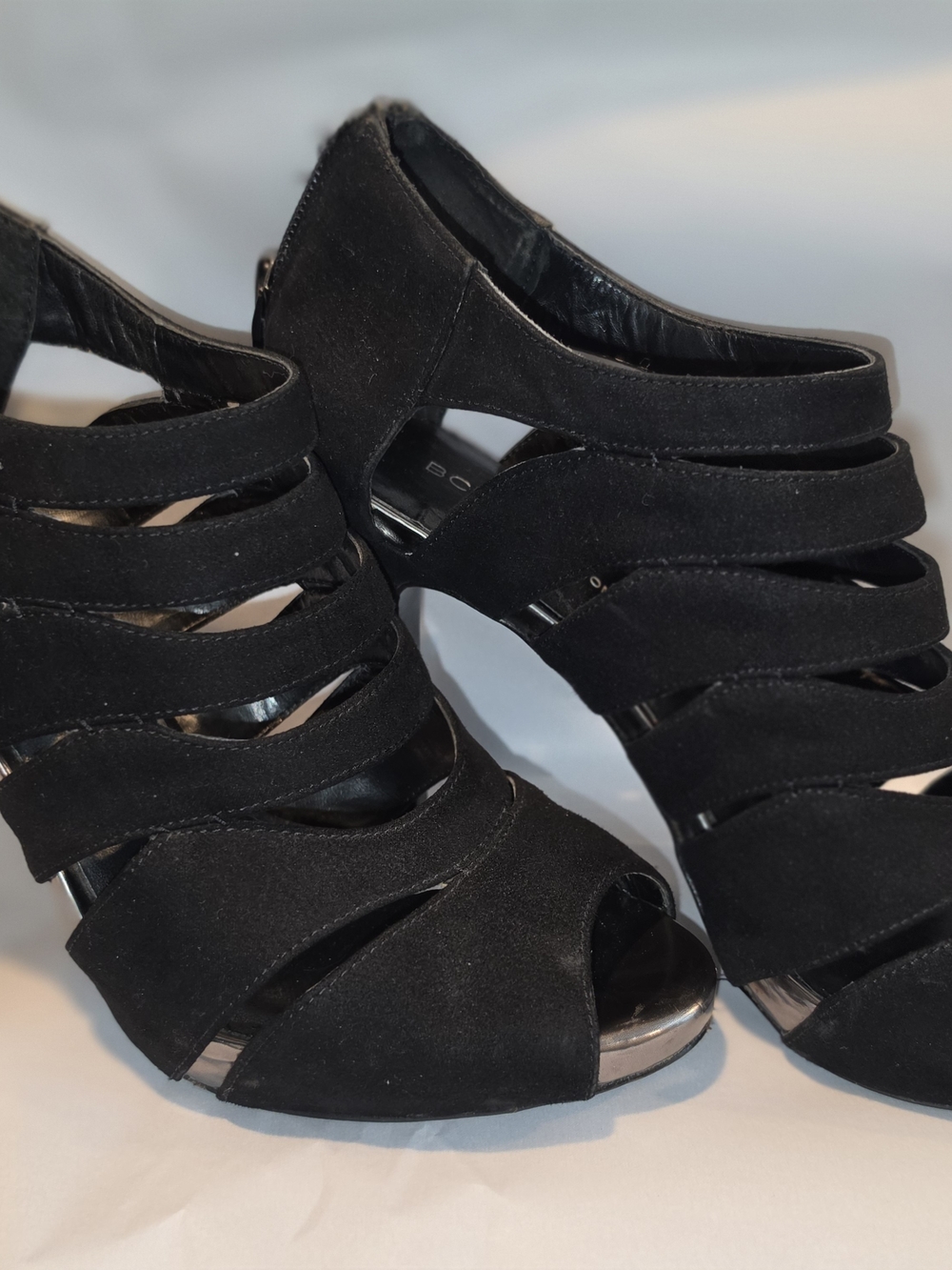BCBGeneration Black Strappy Peep-Toe Heels